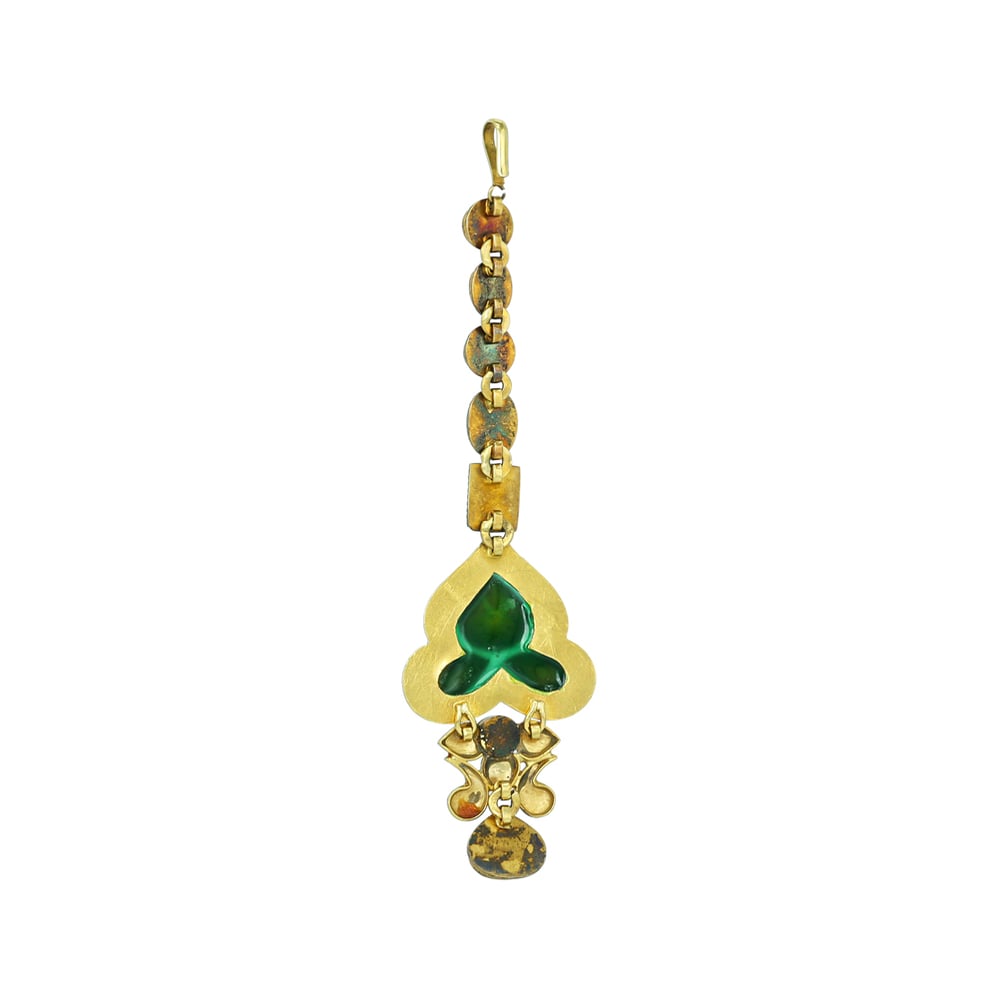 Red Green Meenakari Mangtikka with Polkis